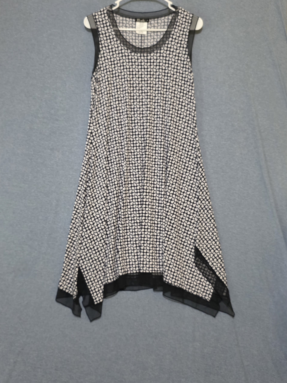 Bali Corp Sleeveless Black & White Geo Handkerchief Midi Flare Dress